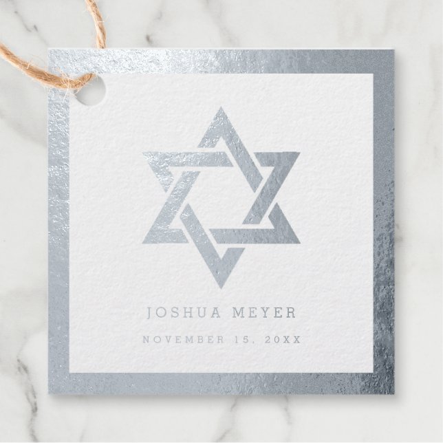 Étiquette-cadeau Bar moderne simple | feuille d'argent Bat mitzvah (Devant)