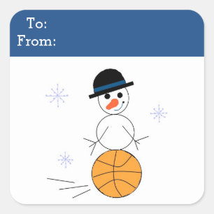 Étiquette cadeau basket-ball bonhomme de neige