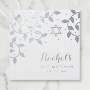Étiquette-cadeau Bat mitzvah Joli arbre de vie feuille d'argent