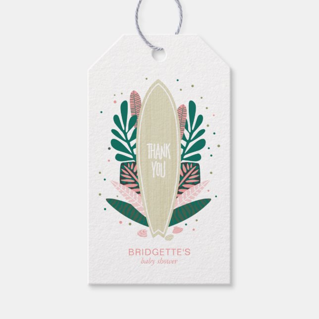 Étiquette cadeau bébé rose tropical à bord (Devant)