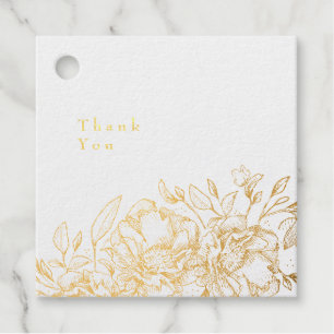 Étiquette-cadeau Belle feuille d'or réelle Fleur dessinée Merci
