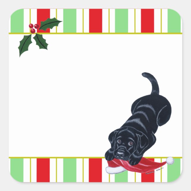 Étiquette cadeau Black Labrador Puppy & Santa Hat (Devant)