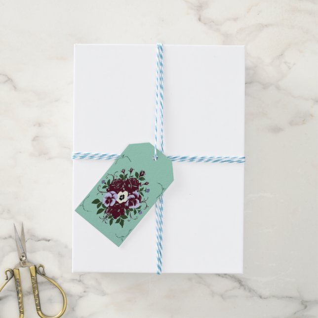 Étiquette cadeau Bouquet de Violettes Geschenkanhänger (Mit Garn)