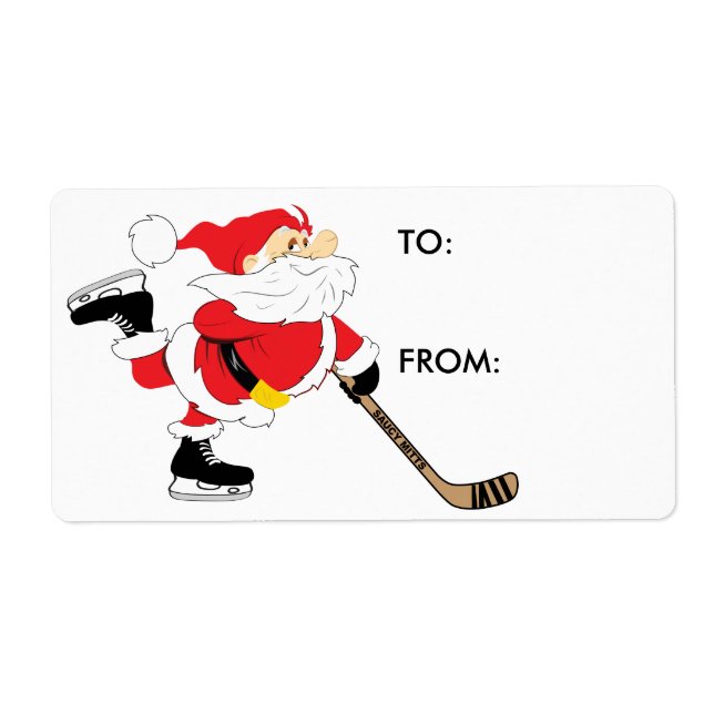 Étiquette cadeau cadeau de Noël de Hockey Père Noë (Devant)