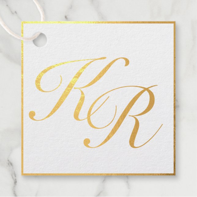 Étiquette-cadeau Calligraphie Élégant Luxe Mariage Feuille D'or (Devant)