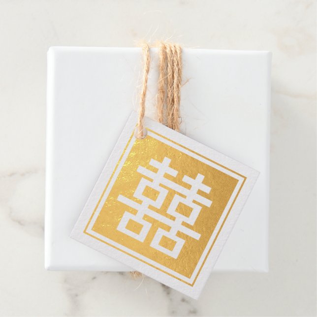 Étiquette-cadeau Carré classique double bonheur Mariage chinois (Avec boite)
