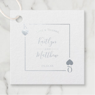 Étiquette-cadeau Carte à jouer de monogramme de mariage argenté