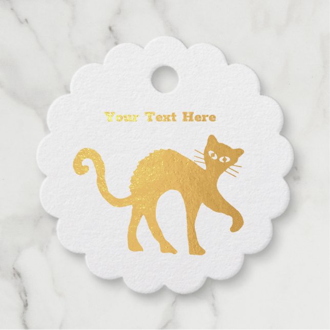 Étiquette-cadeau Chat Éffrayant Or Arrondi Whiskers (Devant)