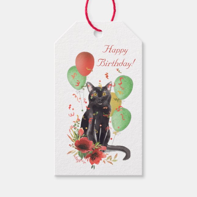 Étiquette cadeau chat fête d'anniversaire avec bal (Devant)