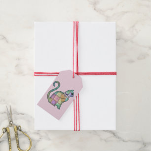 étiquette cadeau chat patchwork