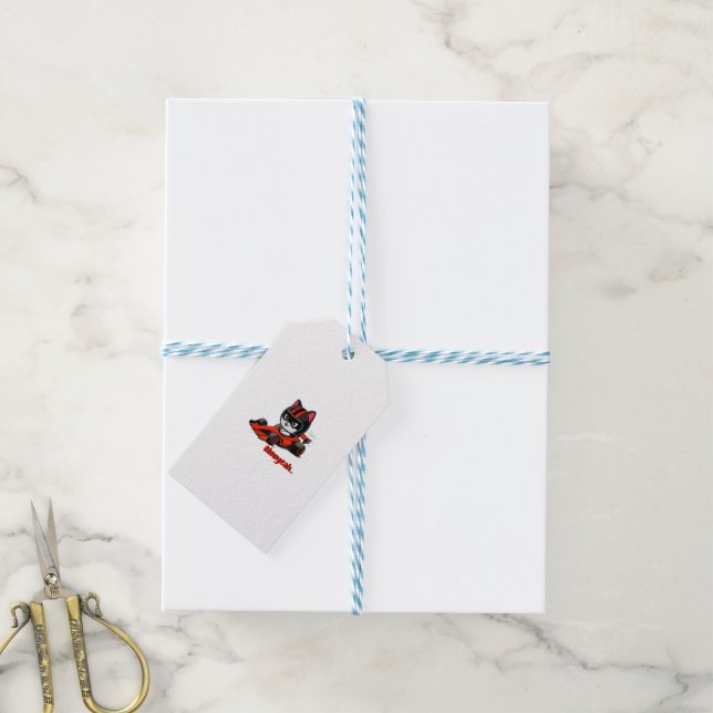 Étiquette cadeau Chat pilote (Avec de laficelle)