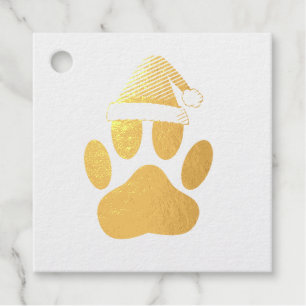 Étiquette-cadeau Chien Pawprint Santas Casquette