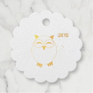 Étiquette-cadeau Chouette rose mignonne "Je t'aime" aluminium custo