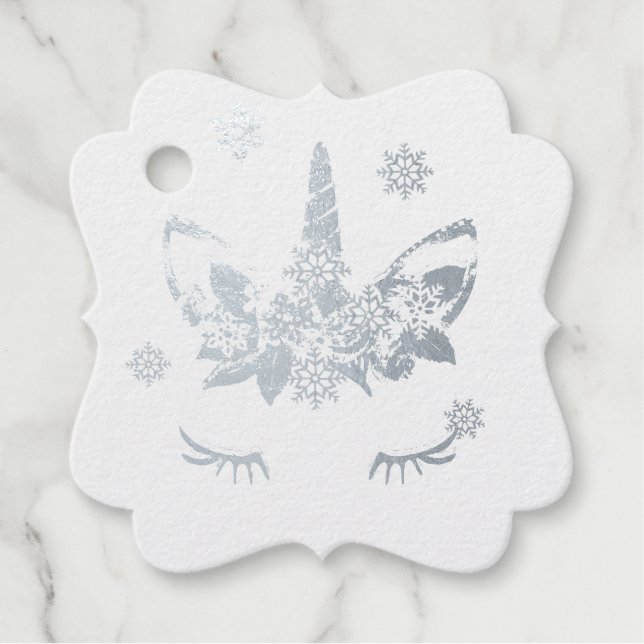 Étiquette-cadeau Cils de licorne en feuille d'argent ou d'or et flo (Devant)