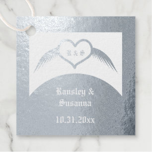 Étiquette-cadeau Coeur ailé gothique Mariage Personnalisé Monogramm