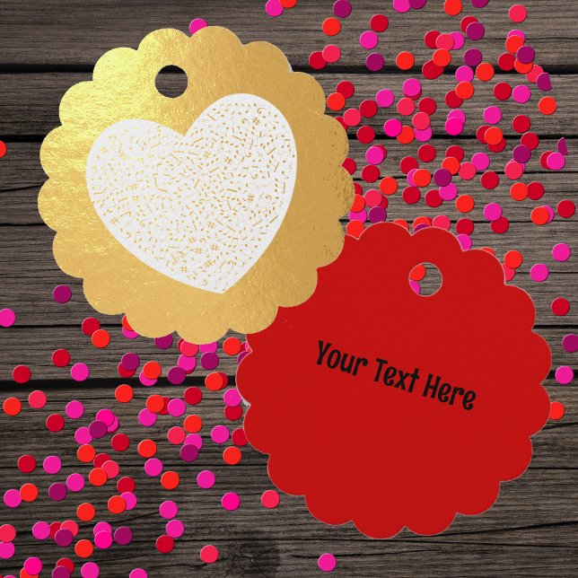 Étiquette-cadeau Coeur blanc sur or Divers Golden music Notes (White heart filled with variety of music notes on gold foil with red back hanging gift tag.)