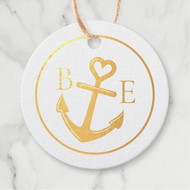 Étiquette-cadeau Coeur de l'Ancre Mariage nautique (Devant)