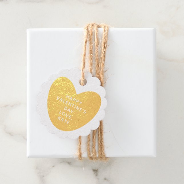 Étiquette-cadeau Coeur d'or rustique kraft coutume Saint Valentin (Avec boite)