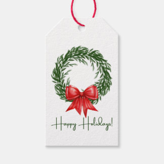 Étiquette cadeau Couronne de Noël aquarelle avec r