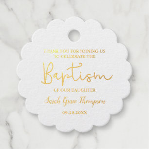 Étiquette-cadeau Custom Modern Script Nom bébé fille baptême or