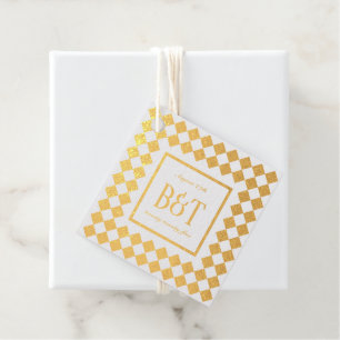 Étiquette-cadeau Damier Monogramme avec Date de Mariage