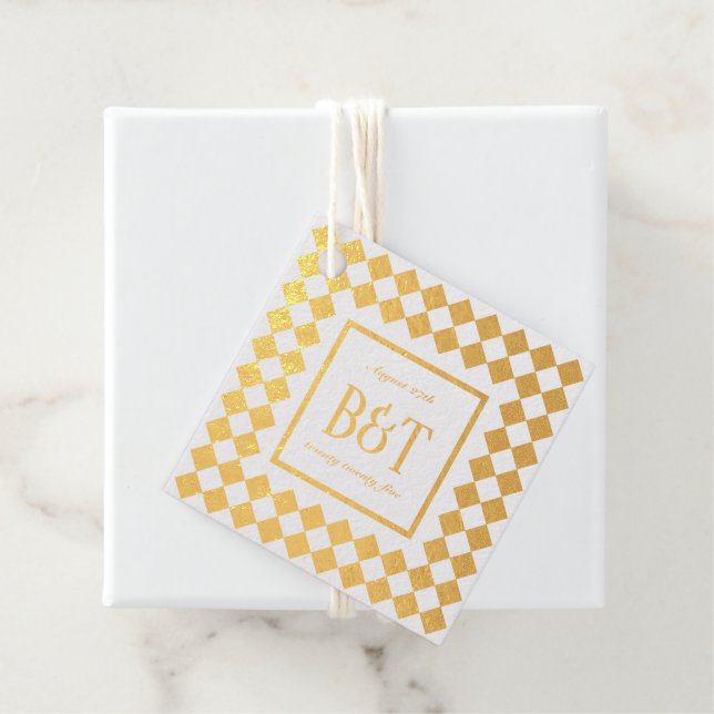Étiquette-cadeau Damier Monogramme avec Date de Mariage (Avec boite)