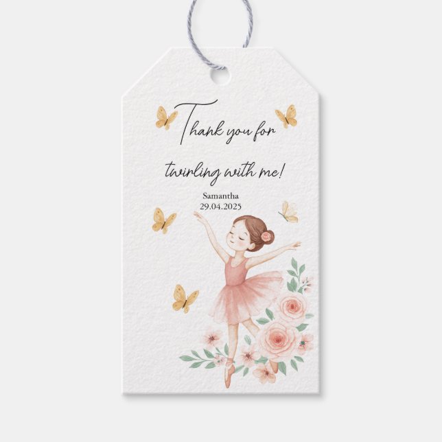 Étiquette cadeau d'anniversaire Ballerine – Rose F (Devant)