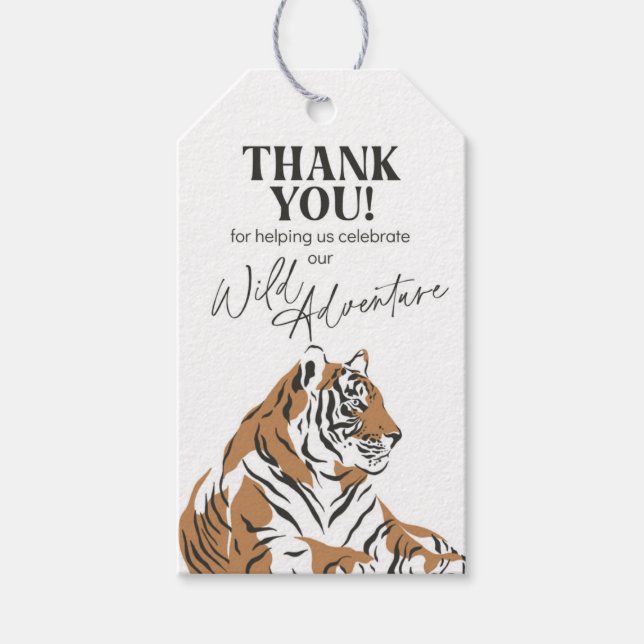 étiquette cadeau d'anniversaire de tigre jungle (Devant)
