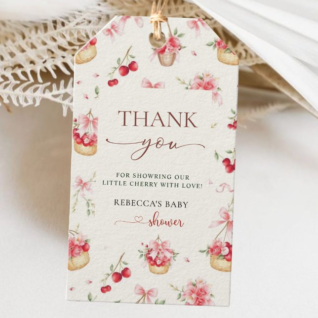 Étiquette cadeau de Baby shower cerise rose Bow (Créateur téléchargé)