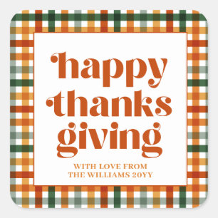 Étiquette cadeau de Bon thanksgiving Plaid personn