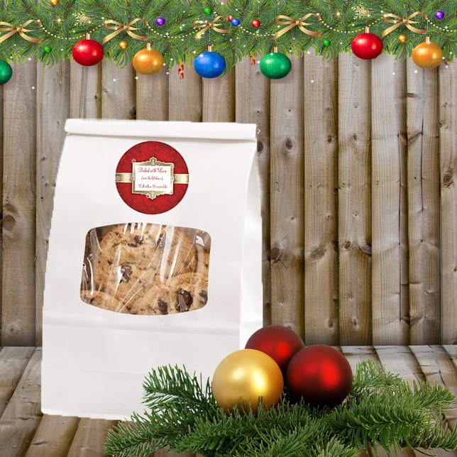 Étiquette cadeau de Noël, Belle Rouge et Or (Créateur téléchargé)