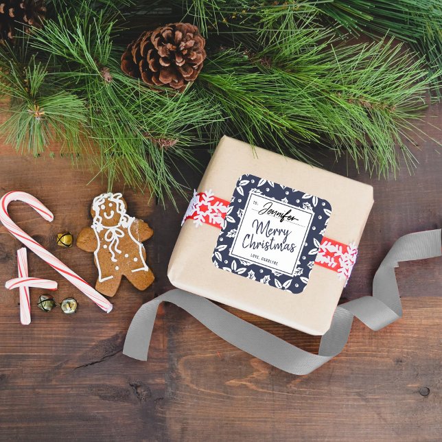 Étiquette cadeau de Noël branché Marine & White Fe (Créateur téléchargé)