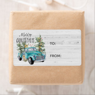 Étiquette Cadeau de Noël   Camion de Ferme Rustiqu