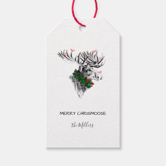 Étiquette cadeau de Noël Chrismoose Moose Birds &  (Devant)