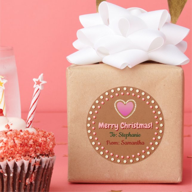 Étiquette cadeau de Noël Gingerpain de coeur (Fête)