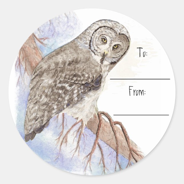 Étiquette cadeau de Noël Great Grey Owl (Devant)