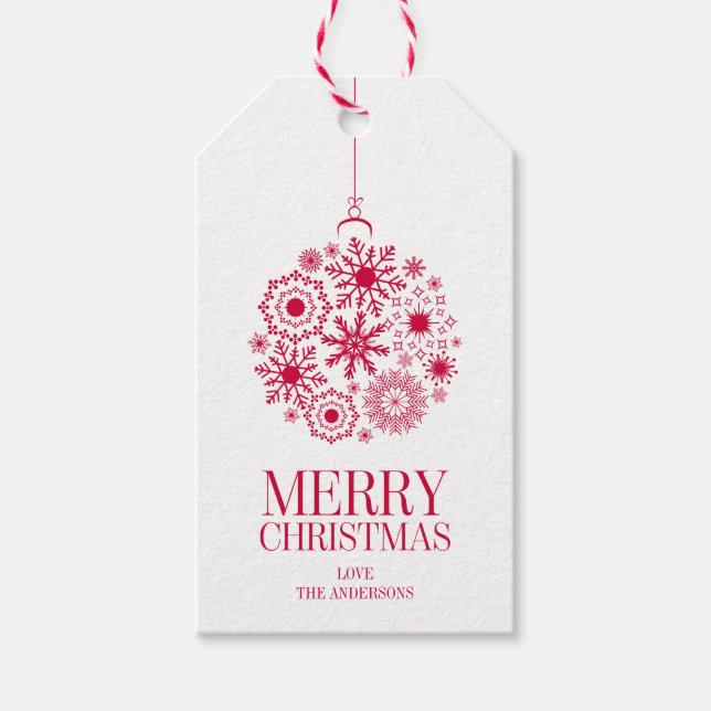 Étiquette cadeau de Noël Joyeux ornement de flocon (Devant)