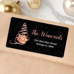Étiquette Cadeau de Noël noir et or rose