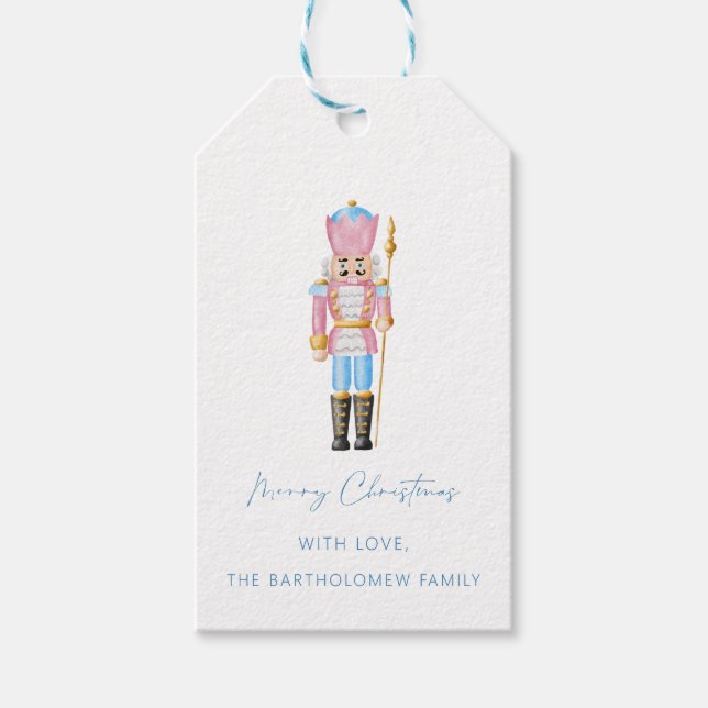 Étiquette cadeau de Noël Noisette Pastel bleu rose (Devant)