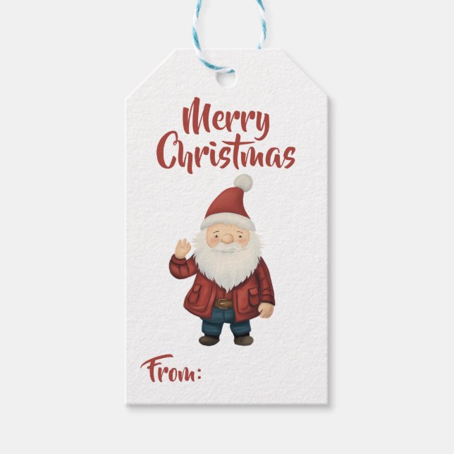 Étiquette cadeau de Noël Père Noël Gnome Joyeux No (Devant)