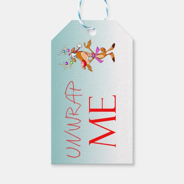 Étiquette cadeau de Noël Rudolf Unwrap Me (Devant)
