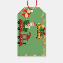 Étiquette cadeau de Noël Train Père Noël Classique