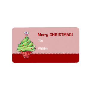Étiquette cadeau de Noël Tree Cupcake red2