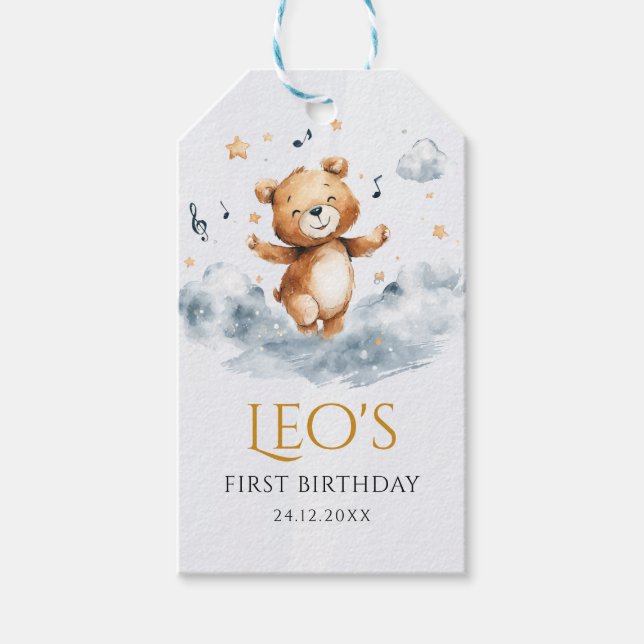 Étiquette cadeau de premier anniversaire de l'ours (Devant)