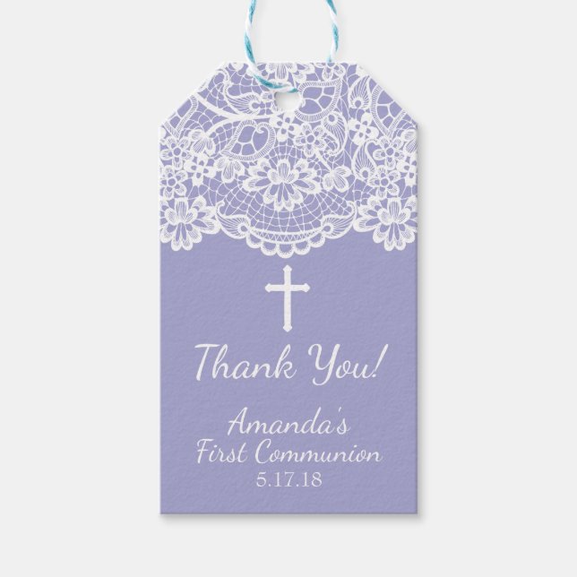 Étiquette cadeau de première communion dentelle Vi (Devant)