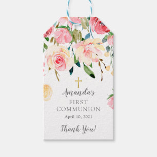 Étiquette cadeau de Rose Floral First Communion Fa