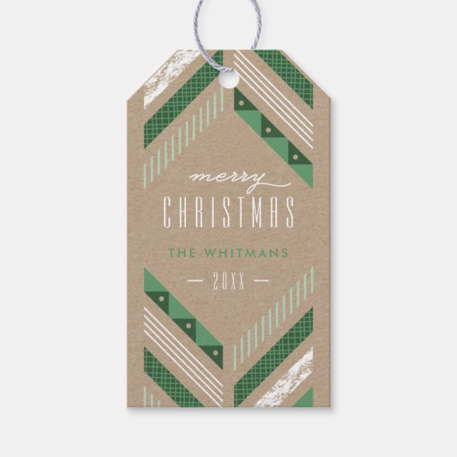 Étiquette cadeau de vacances à motif Herringbone - (Devant)