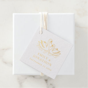 Étiquette-cadeau Deux cygnes modernes en amour Merci Mariage