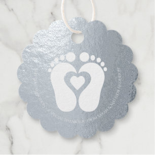 Étiquette-cadeau Dusty Blue et or ou Silver mignon White Pieds bébé