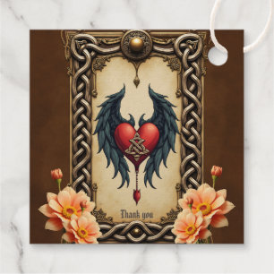 Étiquette-cadeau Elégance celtique avec coeur et ailes.